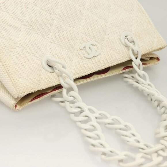 CHANEL Matelasse Chain Shoulder Bag Straw White CC - Picture 10 of 16
